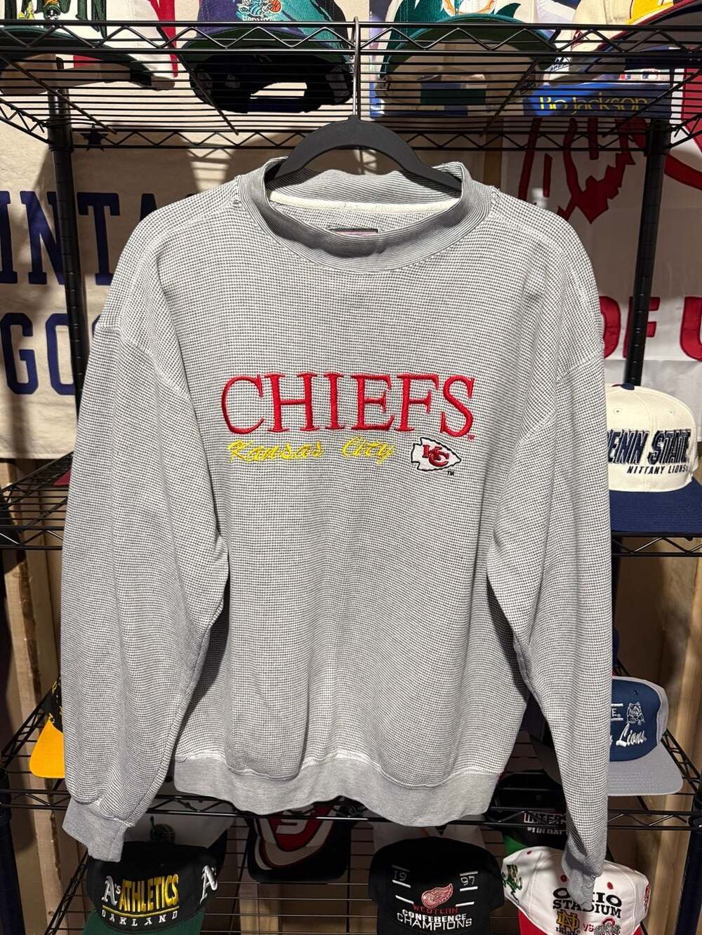 Vintage 90s Logo 7 Kansas City Chiefs Waffle Knit Crewneck Sweatshirt